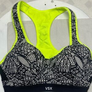 VSX Black Lace-Print Sports Bra with Neon Yellow Racerback